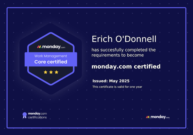 Monday.com Work Management Core Certification Badge